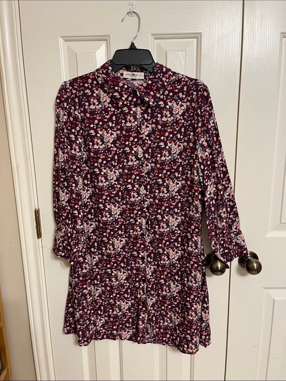 NATURAL LIFE Burgundy Floral Button-Front Dress